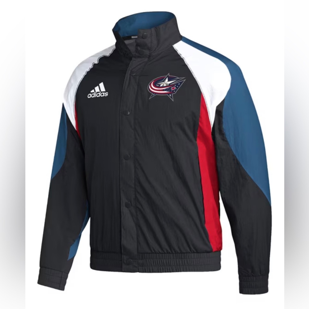 ISO Adidas Reverse Retro Columbus Blue Jackets Track Jacket. Size Small.